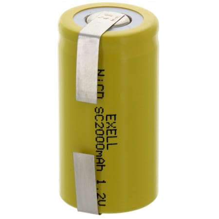Exell Battery SubC 1.2V 2000mAh NiCD Rechargeable Battery with Tabs EBC-323-1
